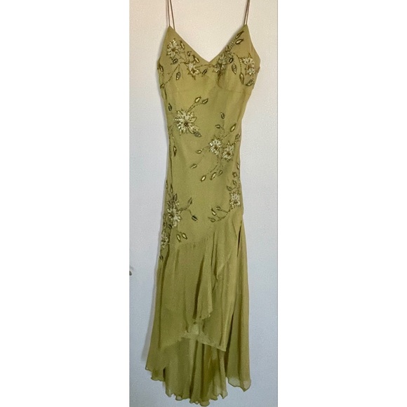 Xscape Dresses & Skirts - XSCAPE 100% Silk Beaded Embroidered Embellished Olive Dress 10
